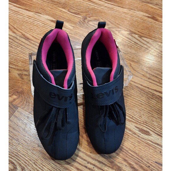 NWOT Women's Size 6.5 Levi’s Zeta UL Sneakers Black with Hot Pink Shoes - Picture 3 of 12